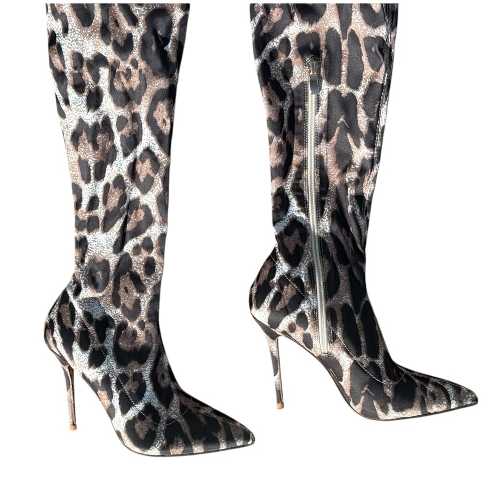 NEWBELLA Stretch Leopard Print Over-the-Knee Pointed Toe Stiletto Boots Size 6 - Picture 7 of 15